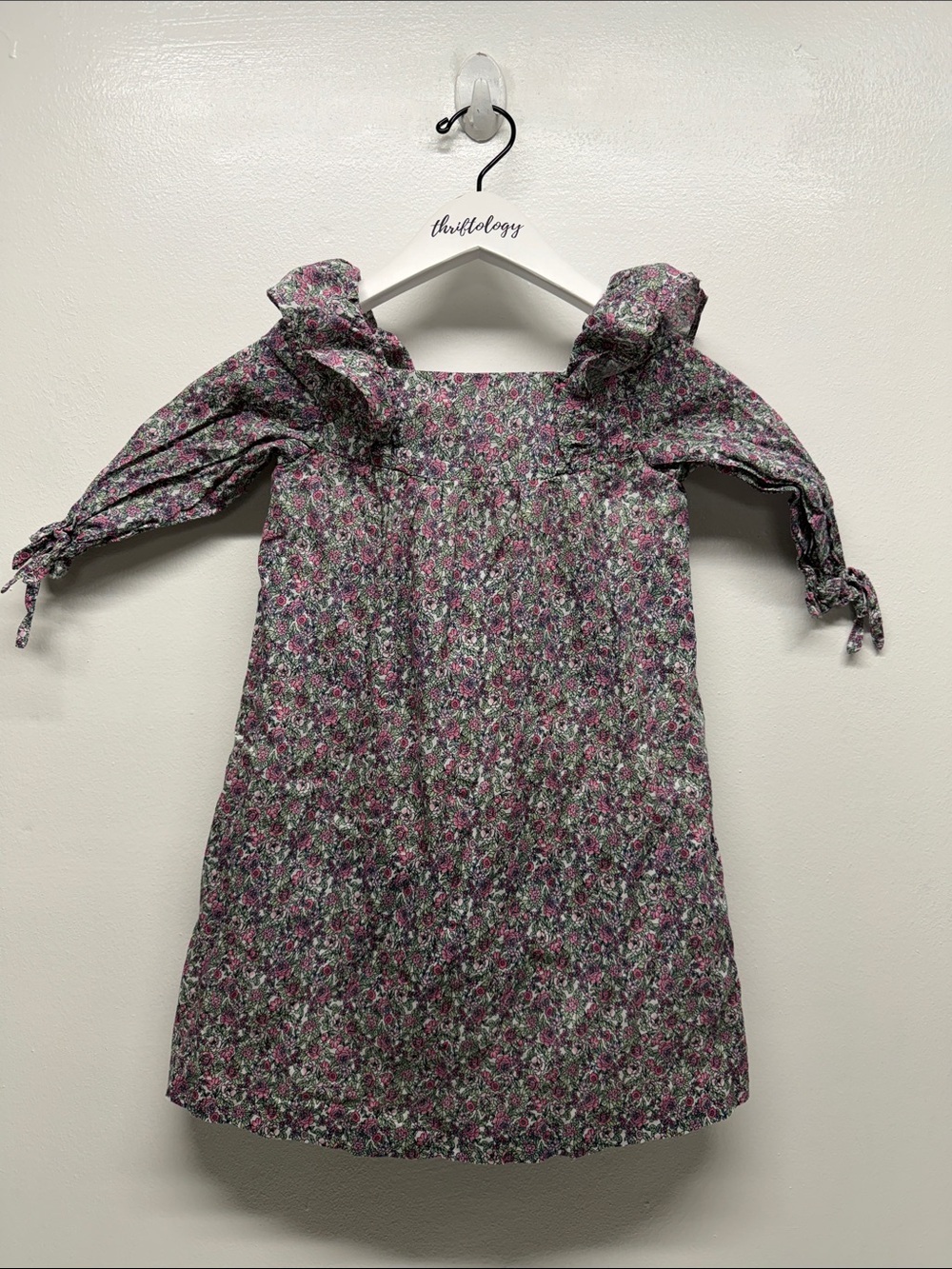 La Coqueta Girls Dress Long Sleeve Cotton Square Neck Floral Pink Kids Size 6 Y